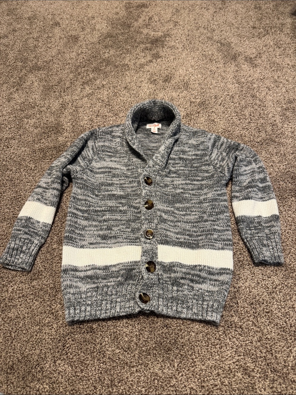 Cat & Jack Gray and White Shawl Collar Button Cardigan